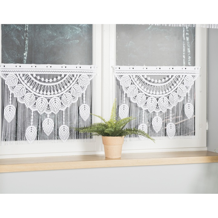 Перде макраме, Mahika, 60х50 см, 100% Полиестер, бял, 1 бр