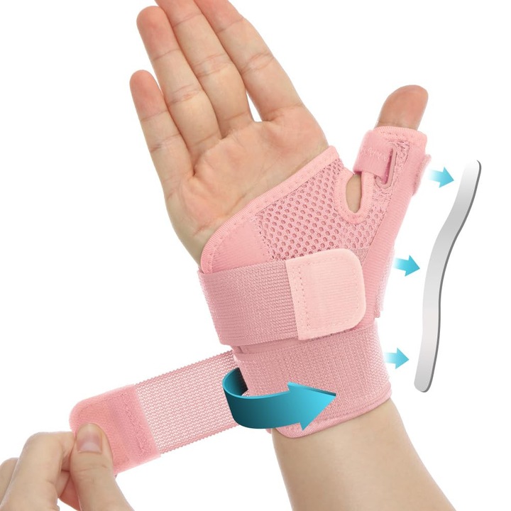 Suport ortopedic pentru degetul mare cu orteza pentru incheietura mainii, MWAOWM, ajustabil, coral roz, marime unica