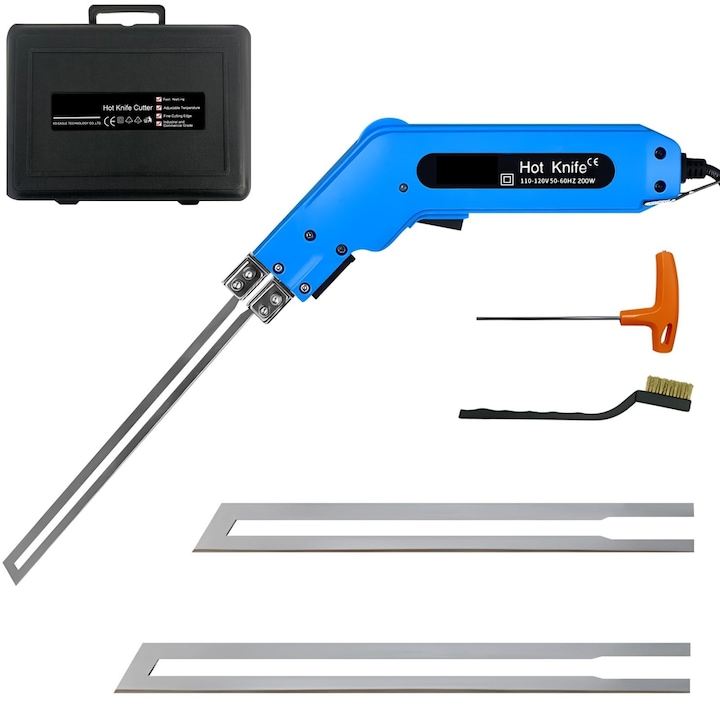 Dispozitiv de taiat spuma cu cutit fierbinte, unealta electrica de taiat spuma cu cutit fierbinte, 200 W, 110-120 V, pentru EPS, XPS, KT Board, burete, panza, tesatura sintetica, panza, franghie, snur, WALALLA, albastru
