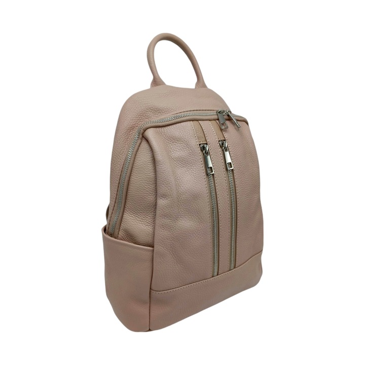Rucsac Dama EVoStyle BM160, Piele Naturala Italia, Roz Pudra, 27 x 34 x 14 cm