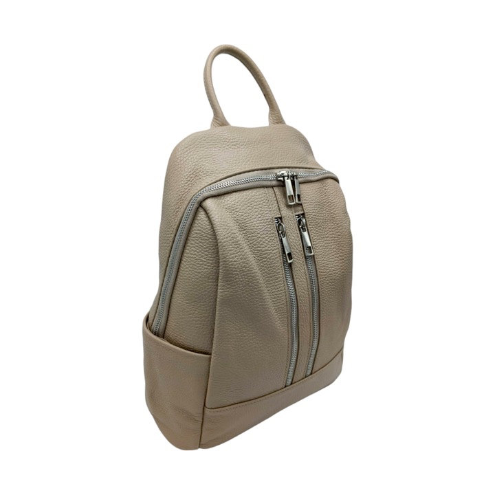 Rucsac Dama EVoStyle BM160, Piele Naturala Italia, Bej, 27 x 34 x 14 cm
