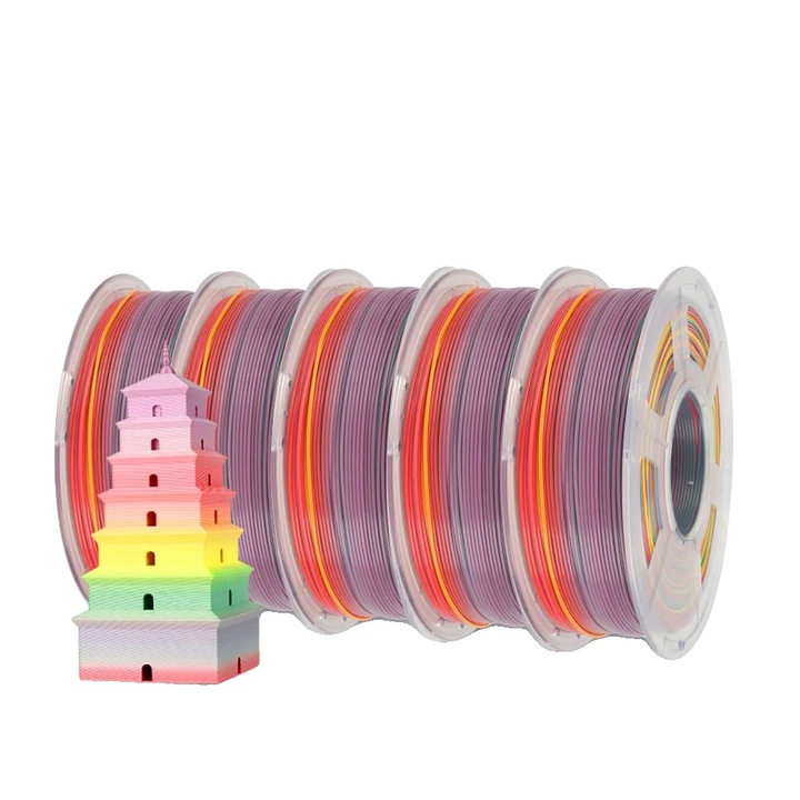 Филамент за 3D принтер, Тройни цветове, PLA Rainbow 01, 205-215C, комплект 5 ролки