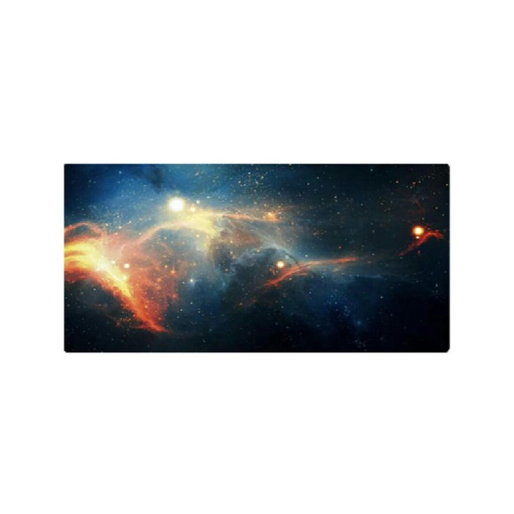 Mousepad Gaming, Cauciucat, Anti-Derapant, Model Cosmic, 79x30 cm, Negru-Auriu