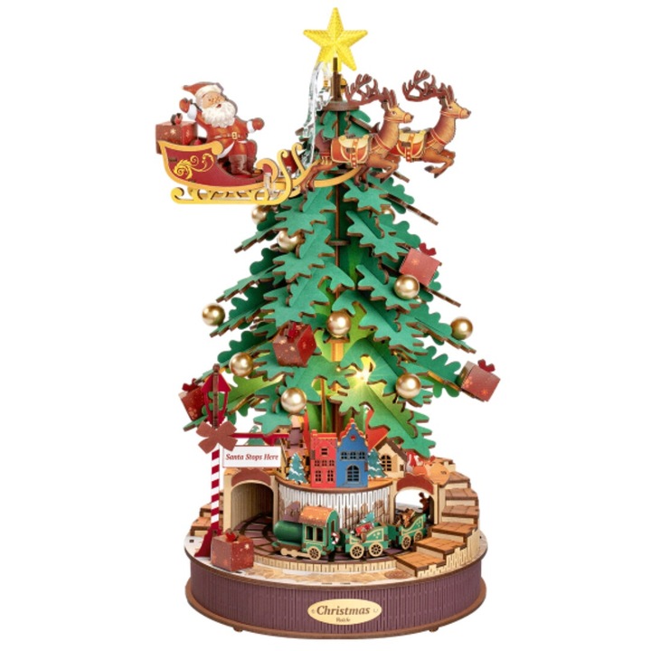 3D puzzle, karácsonyfa dallammal, fa, mechanikus, AMS01