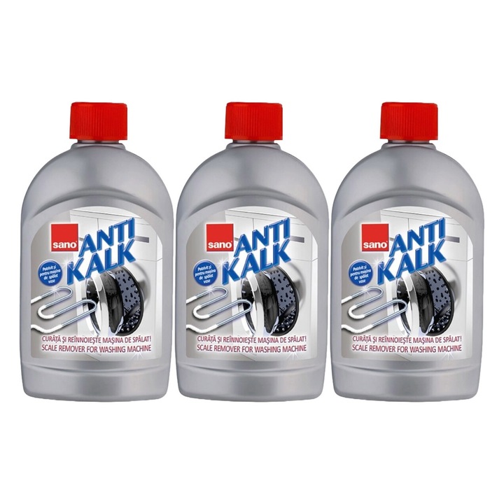 Set 3 x Sano Anticalcar Masina Spalat 500ml Gel, rapid si eficient, usor de aplicat, testat dermatologic, prospetime de lunga durata, elimina mirosuri neplacute