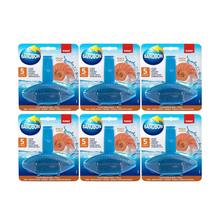 Set 6 x Sano Odorizant Wc 55G Peach, rapid si eficient, usor de aplicat, testat dermatologic, prospetime de lunga durata, elimina mirosuri neplacute