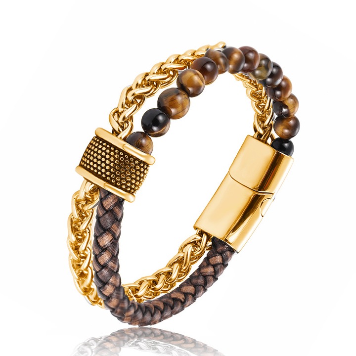 Bratara Exquisite dubla din inox cu Ochi de Tigru, BeSpecial, BMA17, Lungime 20,5 cm