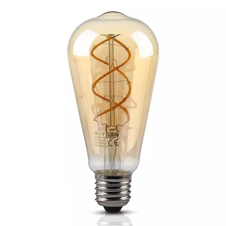Bec led Vintage, forma ST64, E27, putere 5W, 2200K alb cald, filament