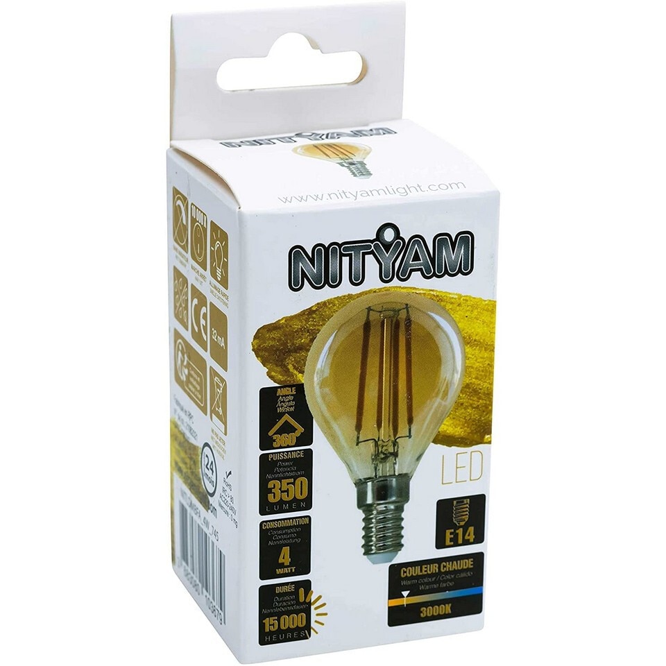 Bec LED 4 W 350 Lumen Soclu E14 Model G45 Culoare Chihlimbar Alb Cald 3000 K Nityam eMAG.ro