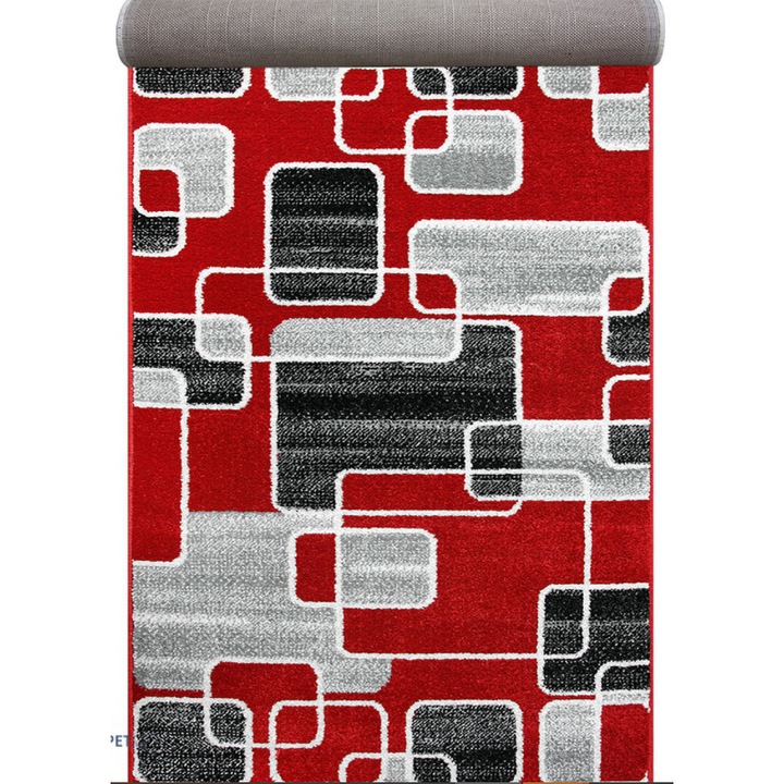 Traversa Festonata / Surfilata, Model Covorexpert Cappuccino 16402-509, Lungime Fir 7 mm, Latime 1m, Marime 100 x 600 cm, Rosu, Gri, Antialergic, Polipropilena, Living, Dormitor, Coridor, Hol 100 x 600