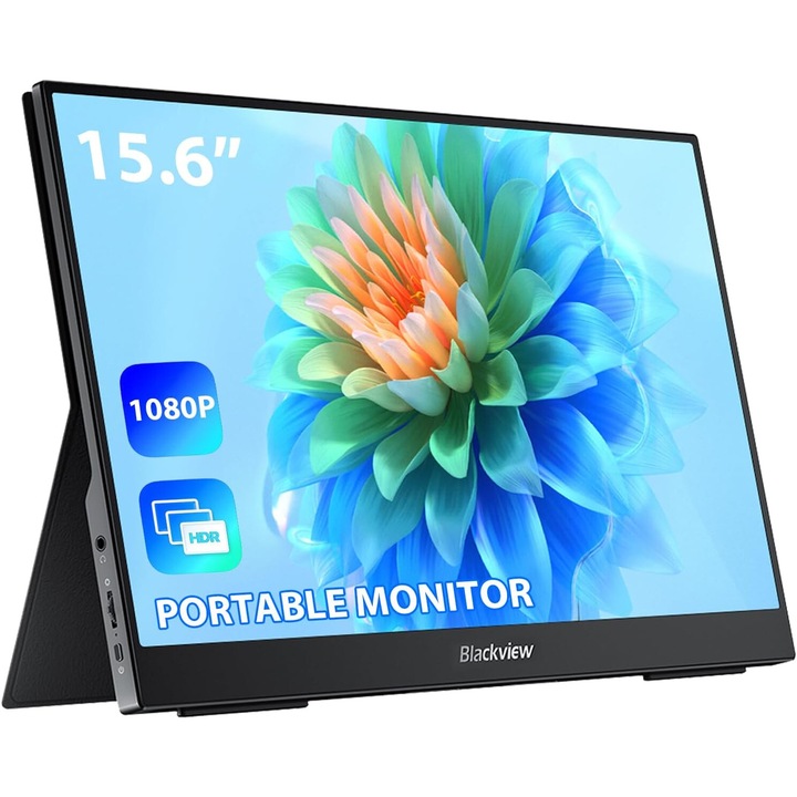 Blackview Table 8 hordozható monitor – 15,6 hüvelykes laptop játékmonitor, 1080P FHD számítógép-monitor, USB-C HDMI laptop képernyő-hosszabbító, HDR IPS kijelző intelligens burkolattal és hangszórók