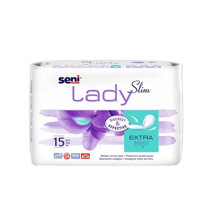 Set 3 pachete Absorbante pentru incontinenta, 4 picaturi, Seni Lady Slim Extra, 15 buc