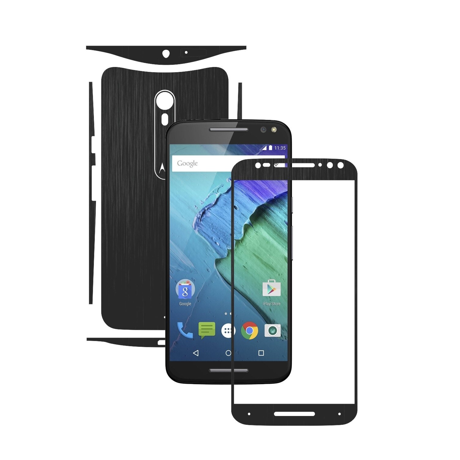 1 + 1 GRATUIT - Motorola Moto X Pure, X Style - Brushed Negru - Folie de protectie Carbon Skinz, Husa Full Body Cover de tip Skin Adeziv pentru Rama Ecran,Carcasa Spate si Laterale