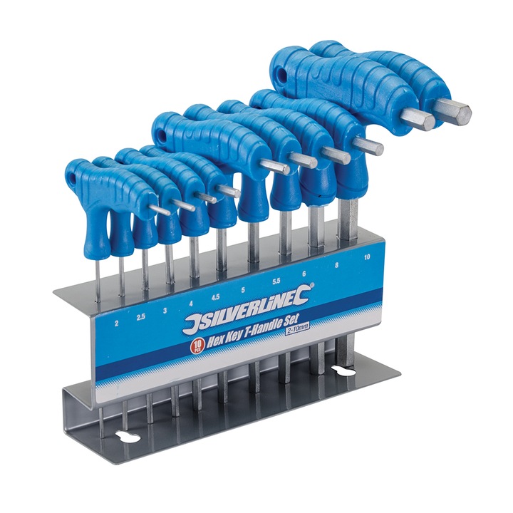 Set 10 chei hexagonale imbus cu suport , Chrome vanadium, Silverline