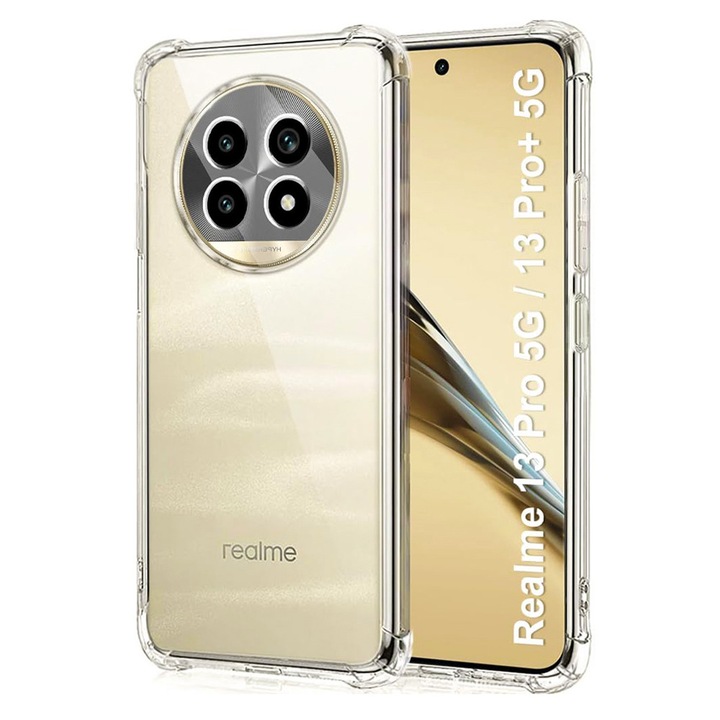 Husa Top-Grade AntiShock compatibila cu Realme 13 Pro / 13 Pro Plus, OPTIM SOLUTION, Silicon Flexibil, TPU Bumper, Double Injected Unique Long-lasting Anti-Yellowing Tech, Ultra Rich & Premium Finish, Transparenta