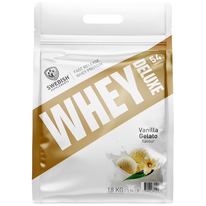 Хранителна добавка SWEDISH Supplements Whey Protein Deluxe, Ванилов сладолед, 1800 грама