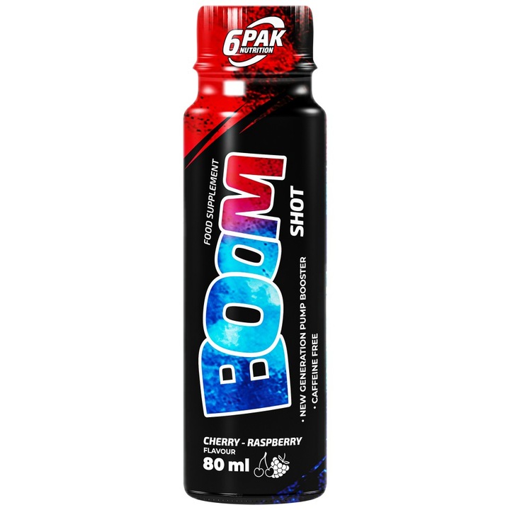 Étrend-kiegészítő 6PAK Nutrition Boom Shot, Cseresznye málnával, 80 ml