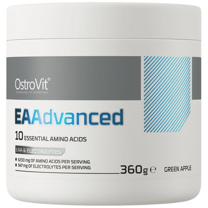 Хранителна добавка OstroVit EAAdvanced With Glutamine And Electrolytes, Зелена ябълка, 360 грама