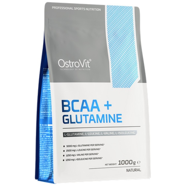 Хранителна добавка OstroVit BCAA plus GLUTAMINE Powder, Неовкусен, 1000 грама