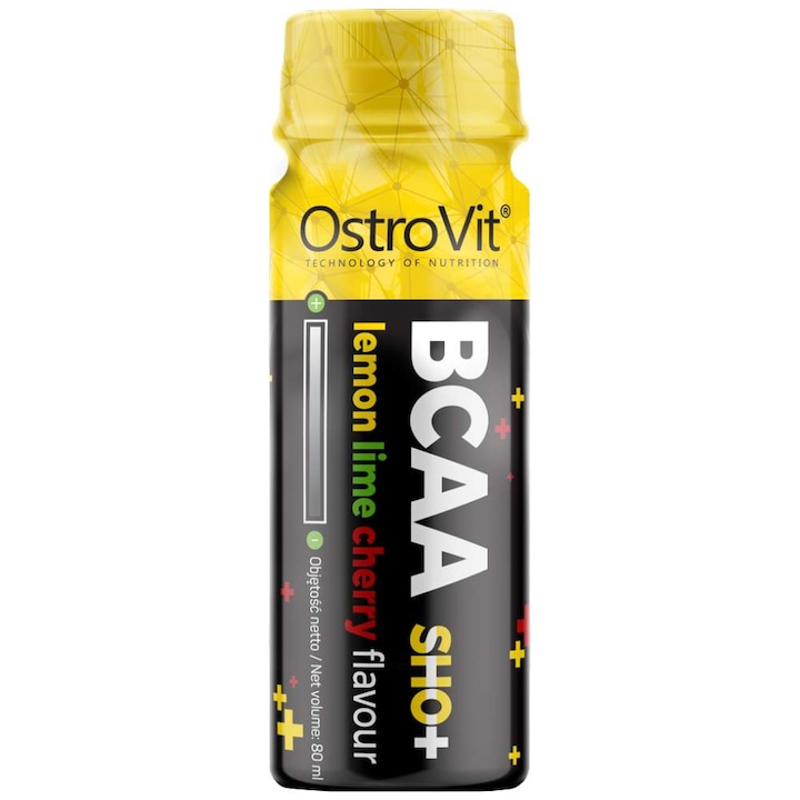 Хранителна добавка OstroVit BCAA Shot, Лимон и лайм с череша, 80 мл