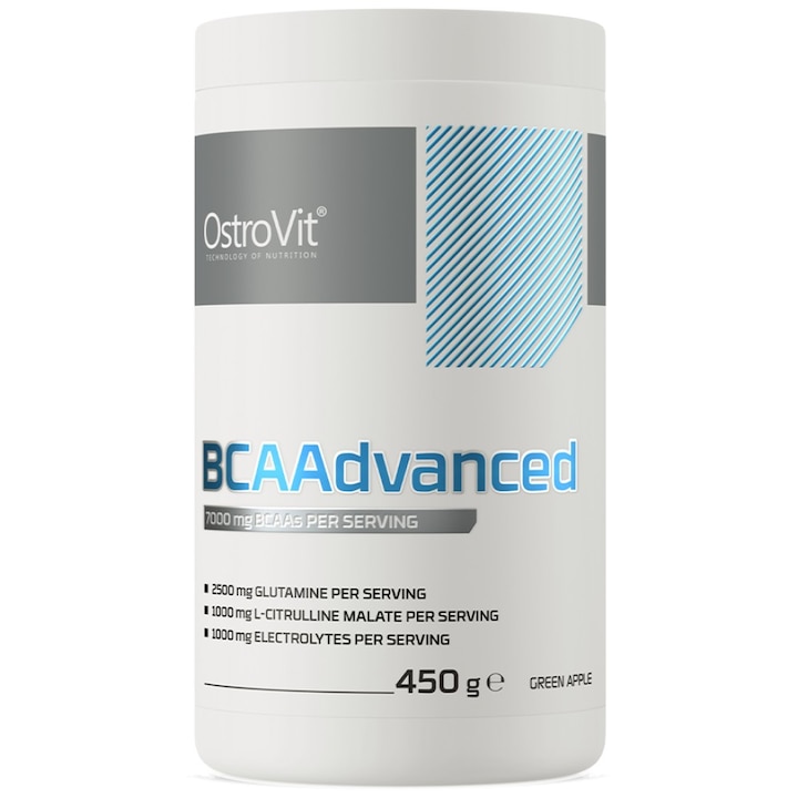 Хранителна добавка OstroVit BCAAdvanced With Citrulline And Electrolytes, Зелена ябълка, 450 грама