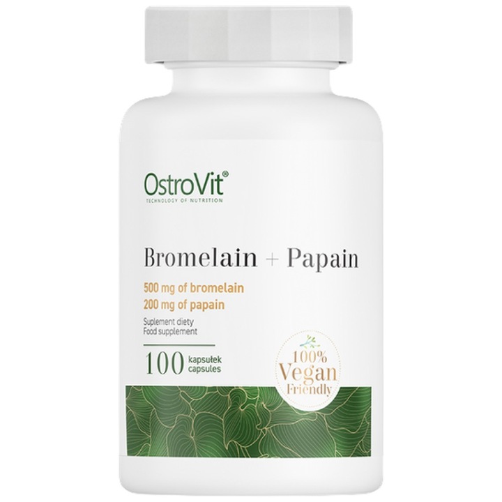 Supliment alimentar, OstroVit, Bromelain plus Papain Enzymes, 100 capsule