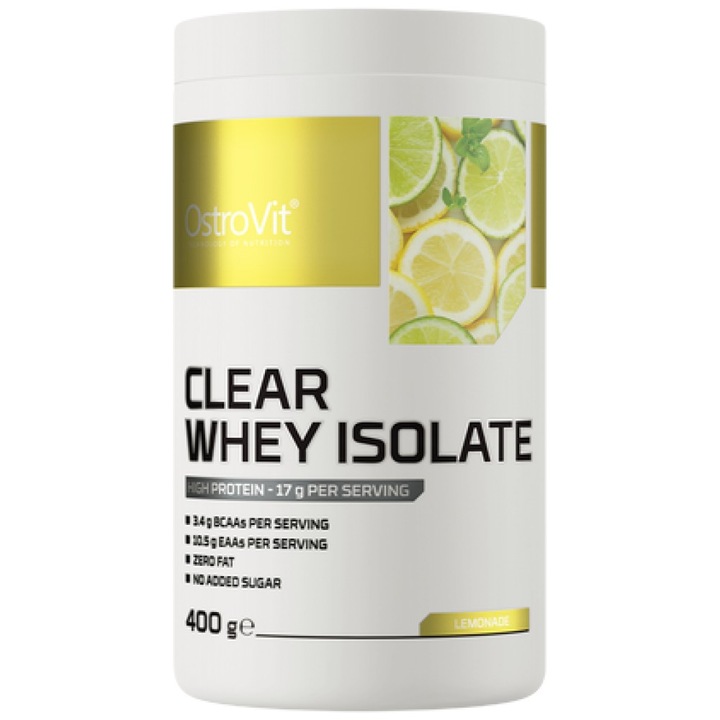Хранителна добавка OstroVit Clear Whey Isolate 84% Whey Protein Isolate ~ Zero Fat and Carbs, Лимонада, 400 грама