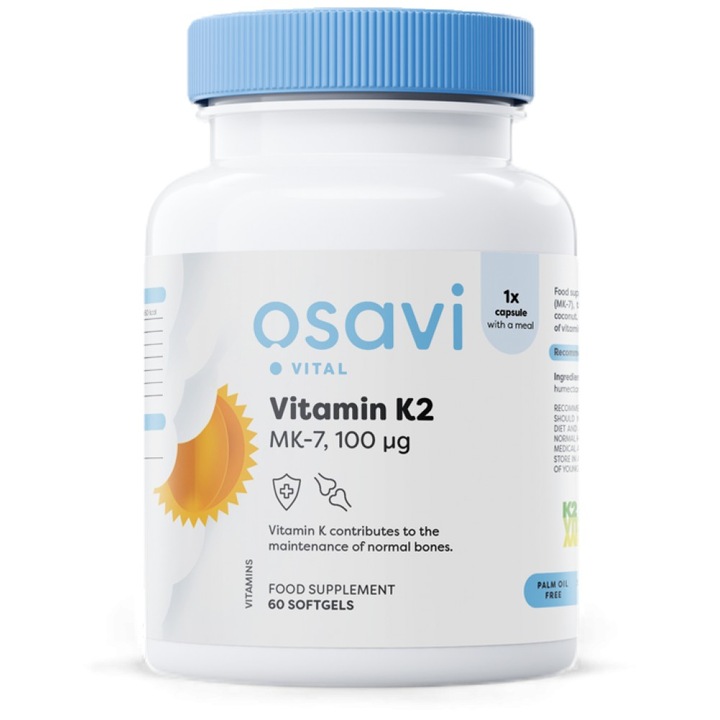 Хранителна добавка Osavi Vitamin K2 MK-7 100 mcg, 60 Гел капсули