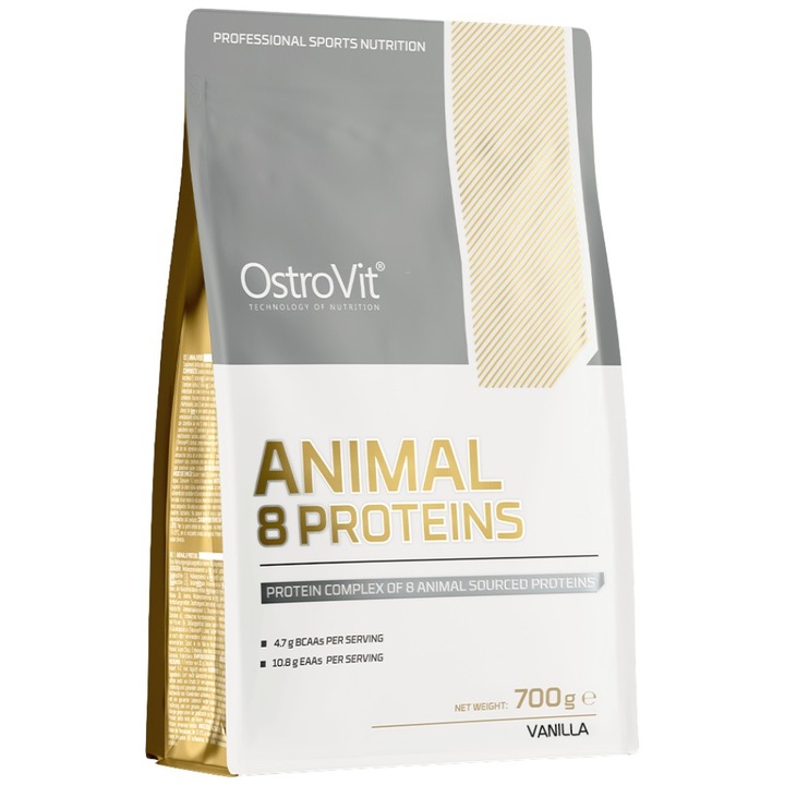 Étrend-kiegészítő OstroVit Animal 8 Proteins Protein Matrix Complex 8 állati forrással, vanília, 700 gramm