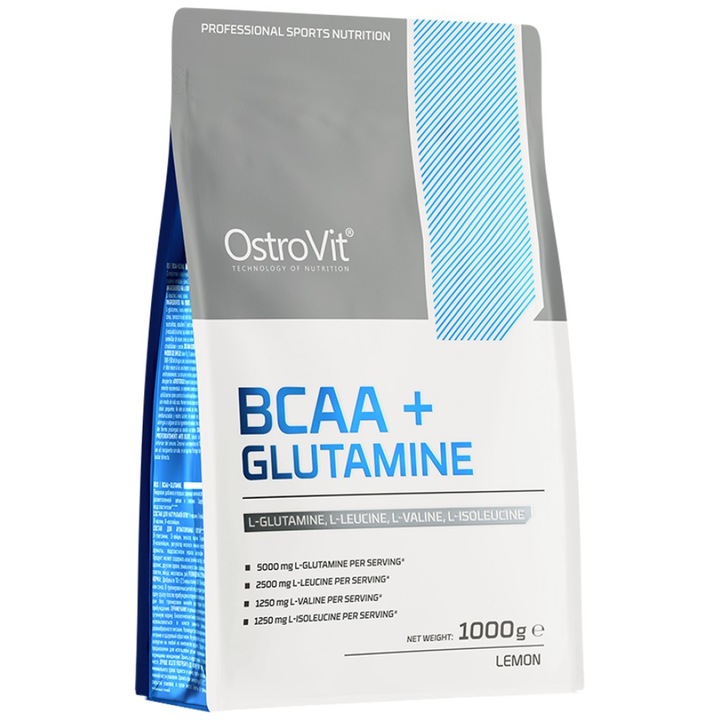 Хранителна добавка OstroVit BCAA plus GLUTAMINE Powder, Лимон, 1000 грама