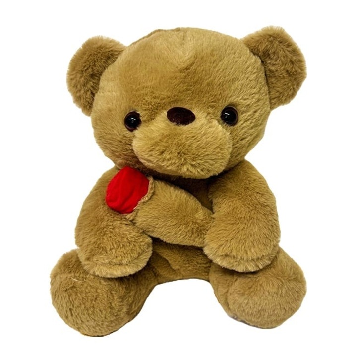 Ursulet de plus BUBU cu trandafir, inaltime 30 cm, Maro, Velve