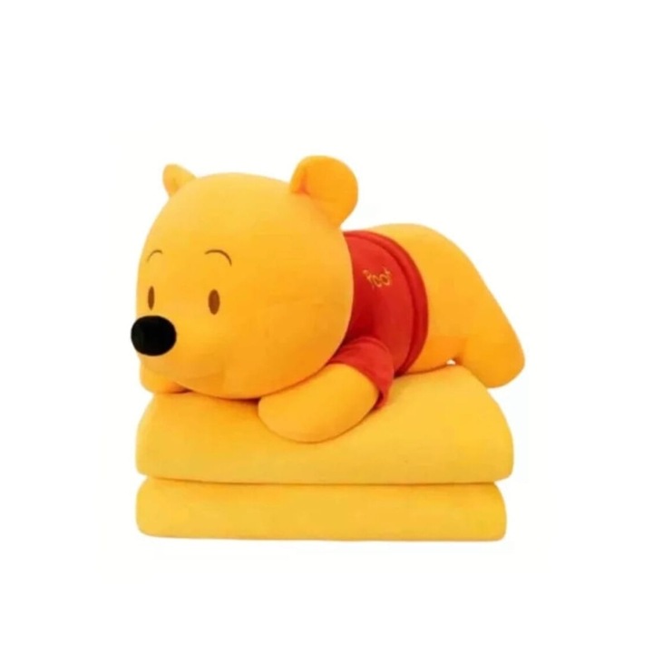Set jucarie de plus si patura, Ursuletul Pooh, galben, 58 cm