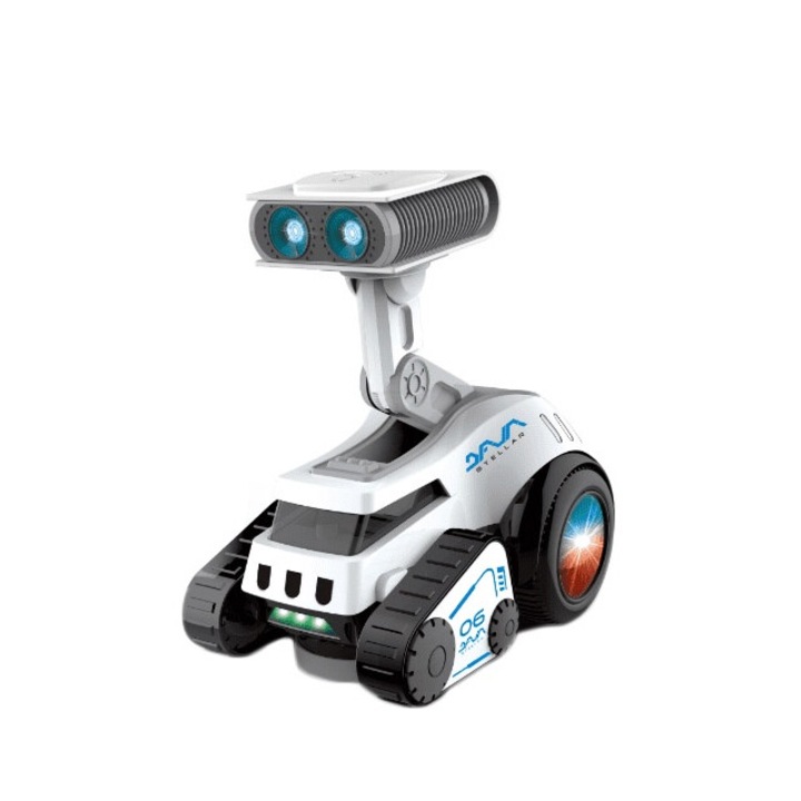 Robot de jucarie interactiv MoonRob Doty®, inteligent, efecte luminoase, canta, se roteste, distractiv, design creativ, alb