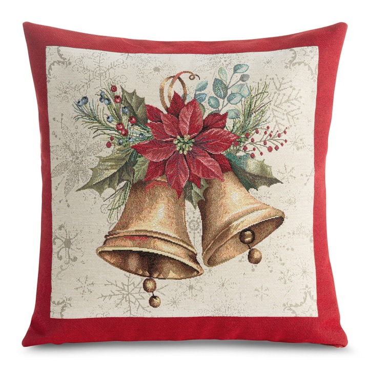 Fata de perna de Craciun 45 x 45 cm cu clopotei Eurofirany crem