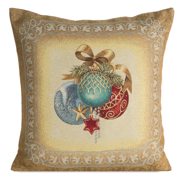 Fata de perna de Craciun cu motivul bauble 45 x 45 cm Eurofirany auriu