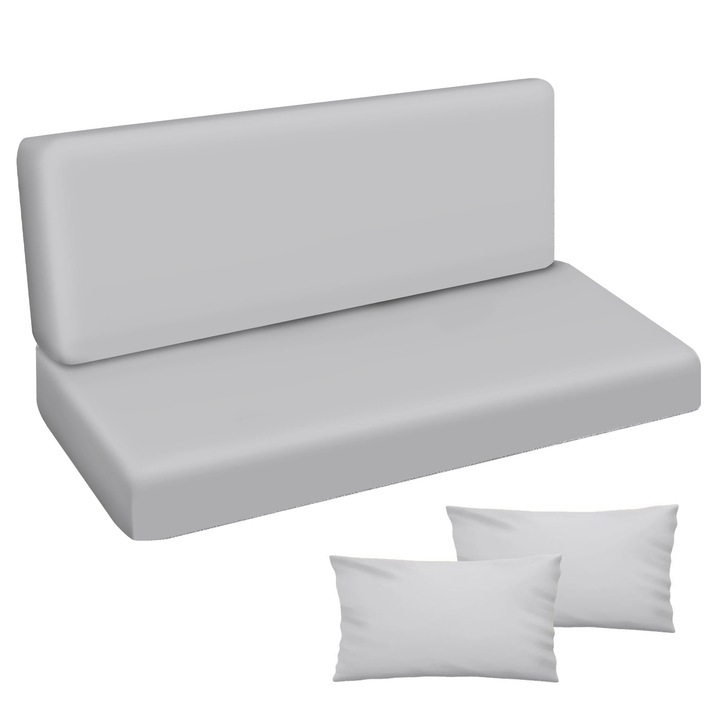 Saltea perna pentru leagan, banca de gradina, pentru mobilier din paleti, din spuma, 2 bucati, Gri, 100x50x50 P+P