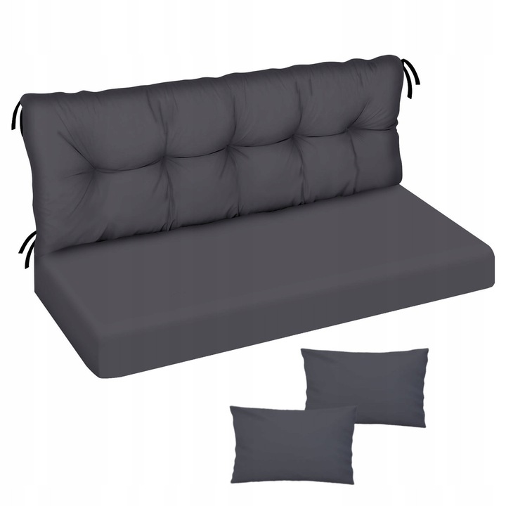 Saltea perna pentru leagan, banca de gradina, pentru mobilier din paleti, 1 matlasata si 1 din spuma, Grafit, 150x50x50 P+K