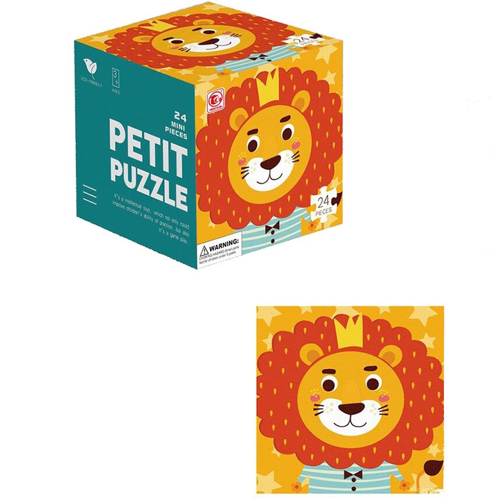 Mini puzzle 24 vastag és tartós, lucioxra festett és nem mérgező kartondarabbal gyerekeknek SOLTOY Petit Puzzle Lion