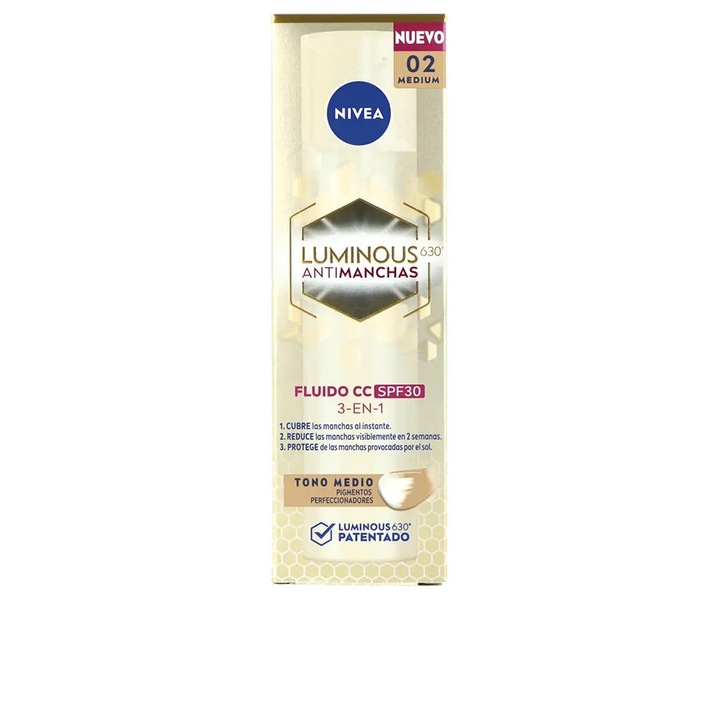 CC cream fluid 3 in 1 cu SPF30, Nivea Luminous 630º Antimanchas CC, Medium, 40 ml