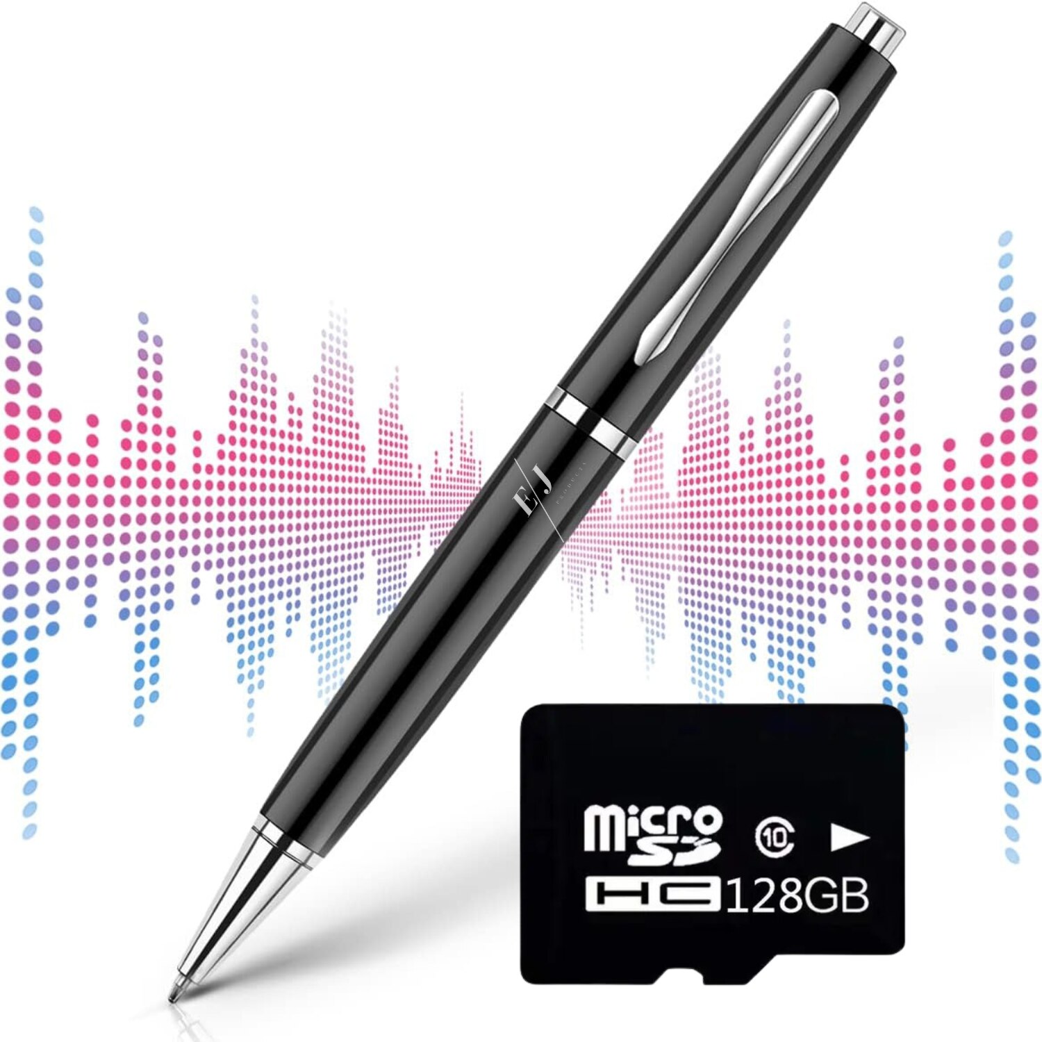 Reportofon integrat in pix, EJ Products, memorie 128 GB inclusa, MP3, activare vocala inteligenta, pana la 400 ore de stocare, negru