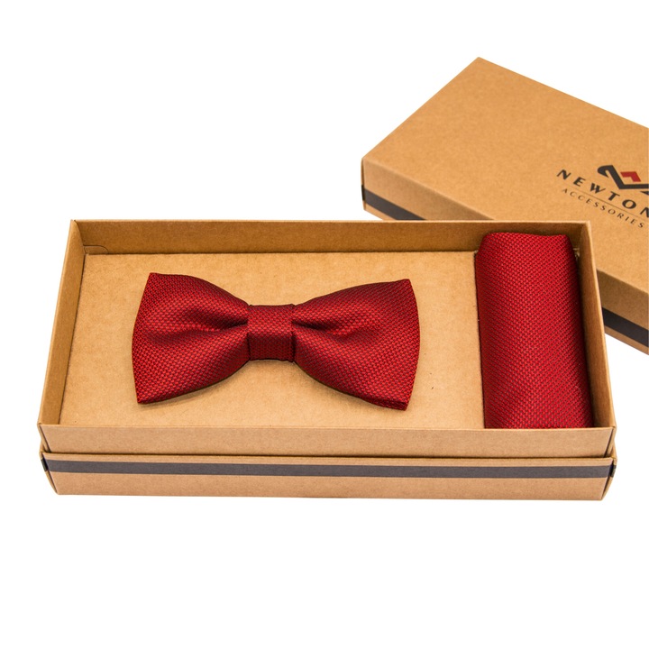 Set Papion Clasic si Batista, Cu aspect matasos si textura fina, Newtone, SET-PB02, Rosu lucios, 12 x 6 cm, 22 x 22 cm