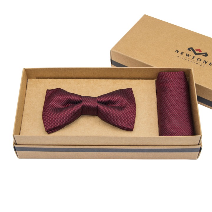 Set Papion Clasic si Batista, Cu aspect matasos si textura fina, Newtone, SET-PB03, Bordo lucios, 12 x 6 cm, 22 x 22 cm