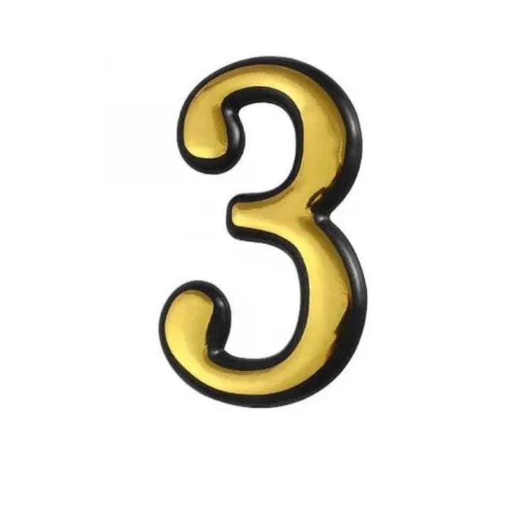 Numar casa Almido, cifra 3, 3D, Auriu, 7.5x10 cm