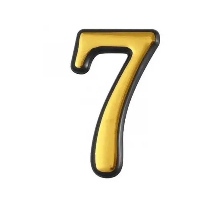 Numar casa Almido, cifra 7, 3D, Auriu, 7.5x10 cm