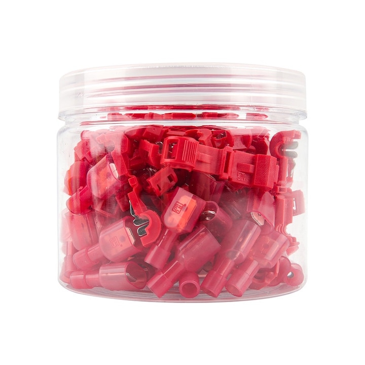 Set 100 Conectori pentru conductori electrici, JZRO, nylon, cupru, rosu, conectori electrici tip T, Conectare Rapida