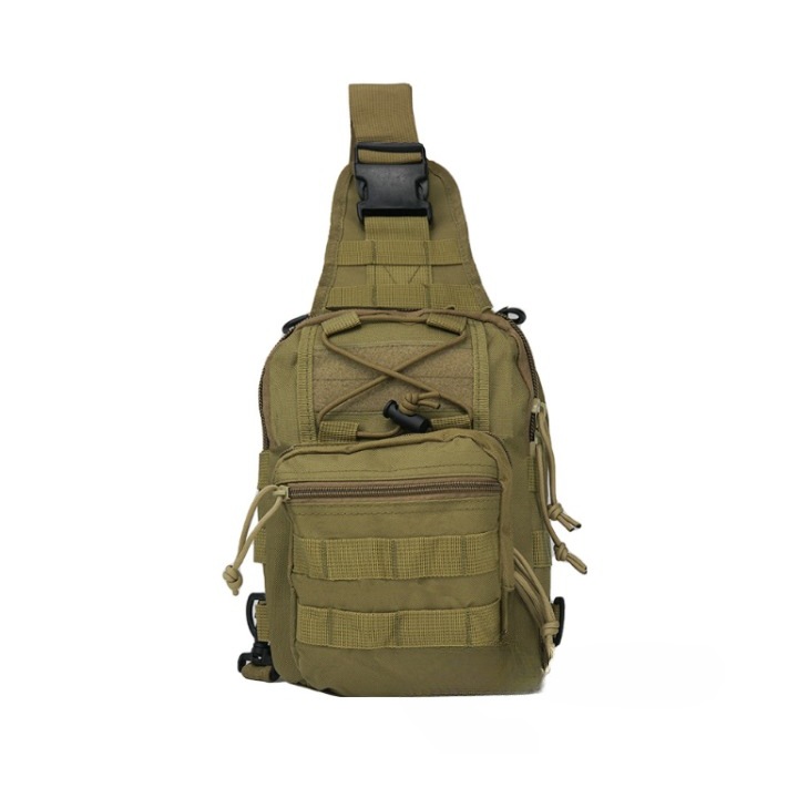Univerzális taktikai táska, szabadtéri kalandokhoz és sportoláshoz, textil anyag, vízálló, tökéletes tárolásra, szervezővel, állítható mell- vagy vállpánttal, 16x21x27 cm, űrtartalom 7 l, khaki
