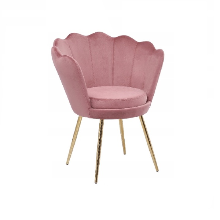 Scaun tapitat, model Novio, Family Meble, Pentru dining, Metal/Spuma/Catifea, 78x61x54 cm, Auriu/Roz