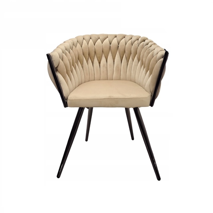 Scaun tapitat, model Tilo, Family Meble, Pentru dining, Metal/Spuma/Catifea, 78x61x54 cm, Negru/Bej