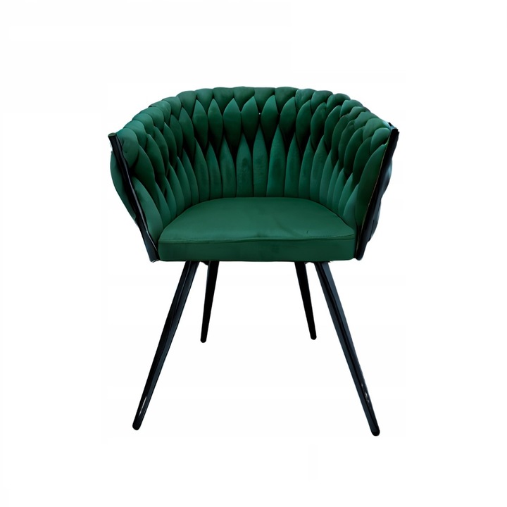 Тапициран стол, модел Tilo, Family Meble, За трапезария, Метал/Пяна/Кадифе, 78x61x54 см, Черен/Зелен