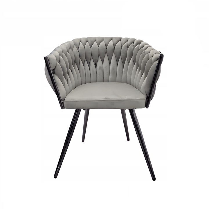 Scaun tapitat, model Tilo, Family Meble, Pentru dining, Metal/Spuma/Catifea, 78x61x54 cm, Negru/Gri